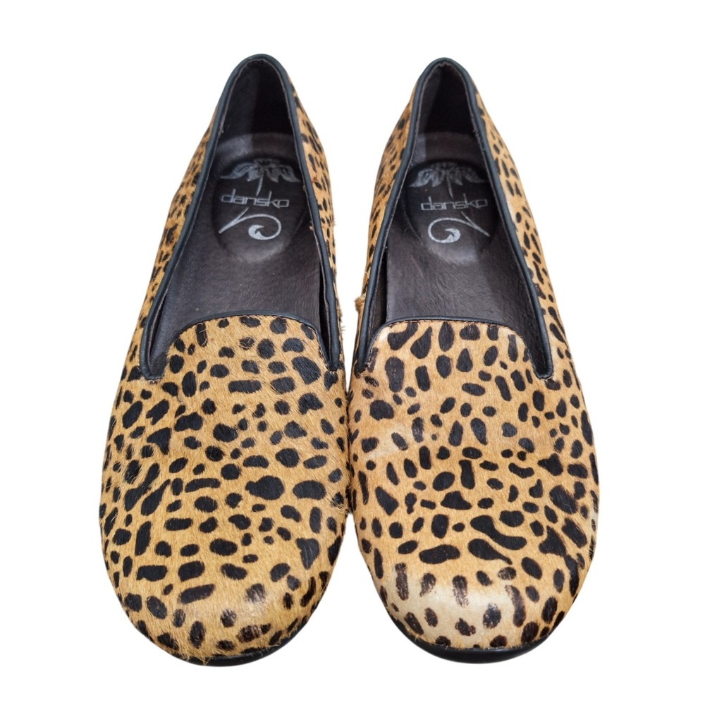 Dansko Leopard Print Calf Hair Loafers Women's 6US Tan Animal Print‎ Flats